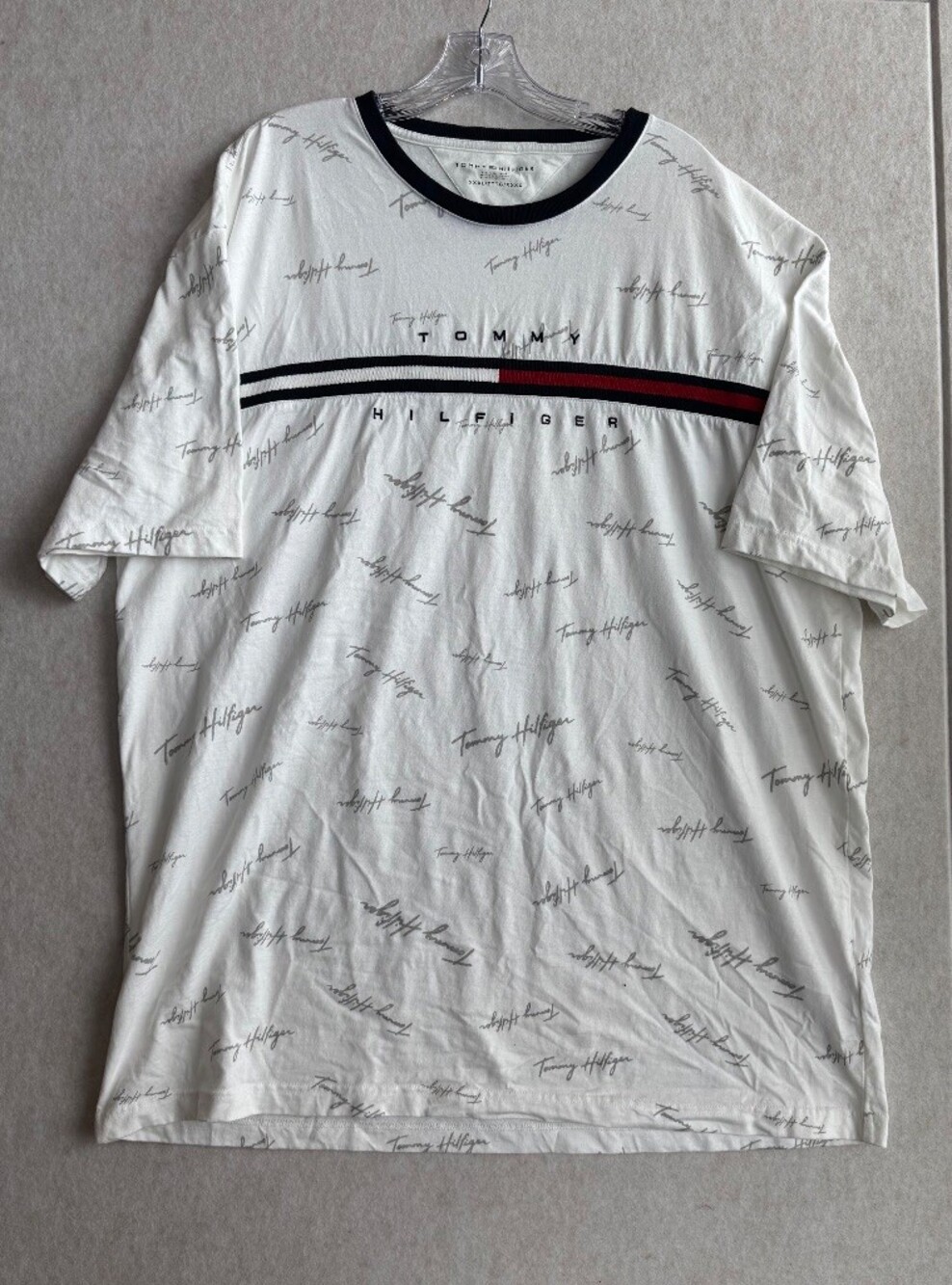 Tommy Hilfiger Mens 3XL White Signature Script Logo Ringer T-Shirt Flag Tee